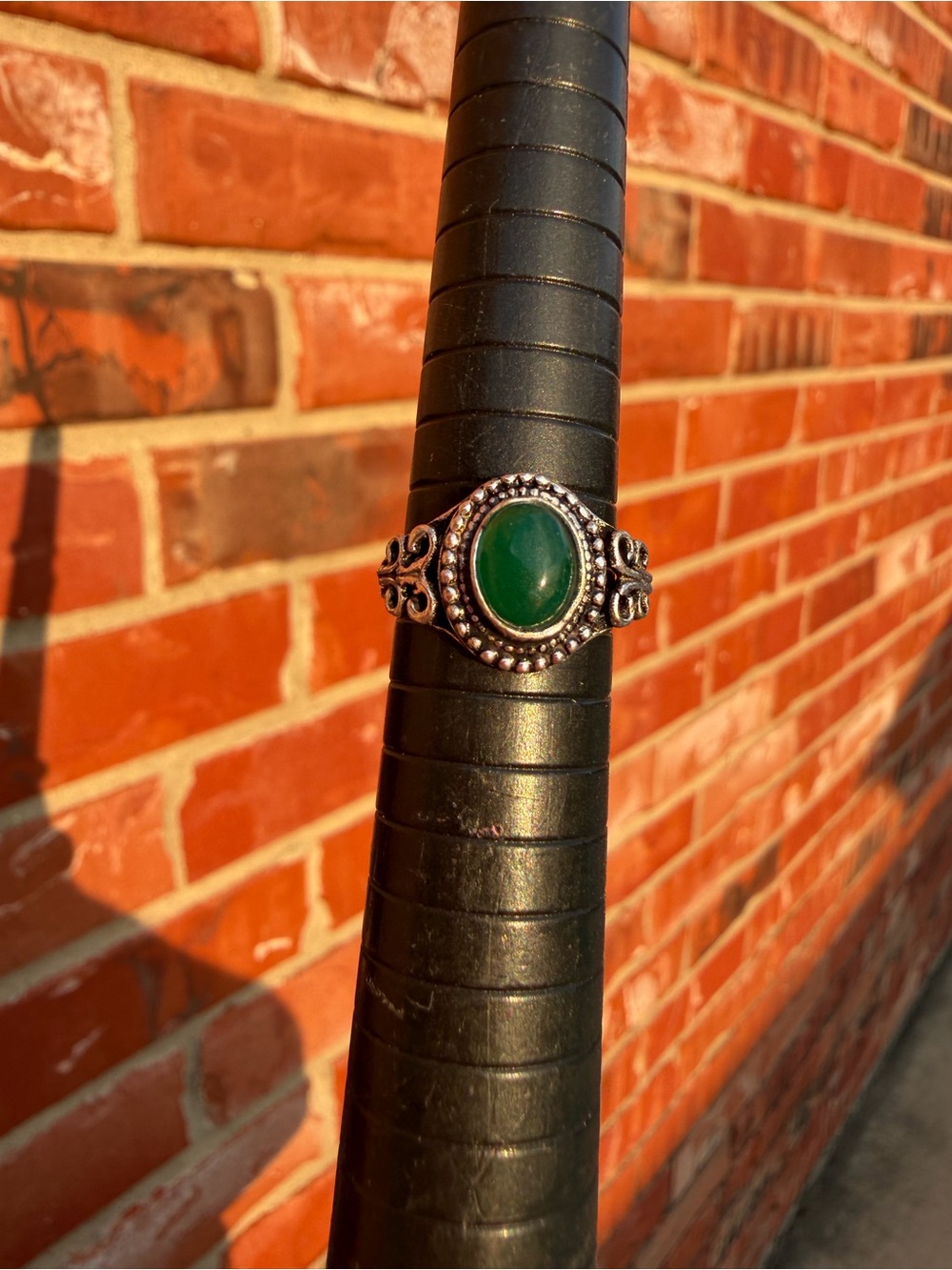 Sterling-Style Green Stone Filigree Women's Ring M